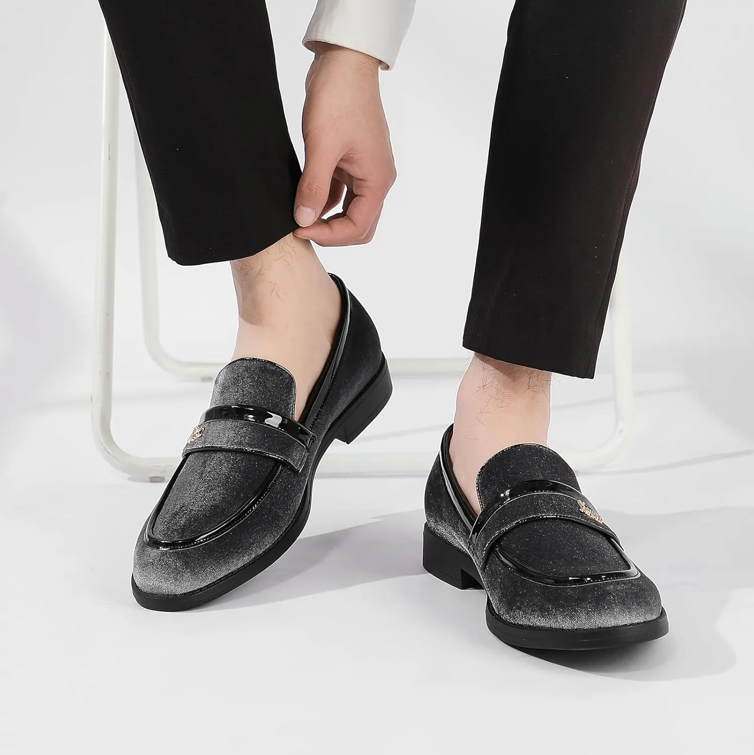 Mens Velvet Loafers, Men's Fashion Mens Dress Shoes Classic Loafers for Wedding Party Penny Dancing,Slip-On Flats Smoking Slippers Prom