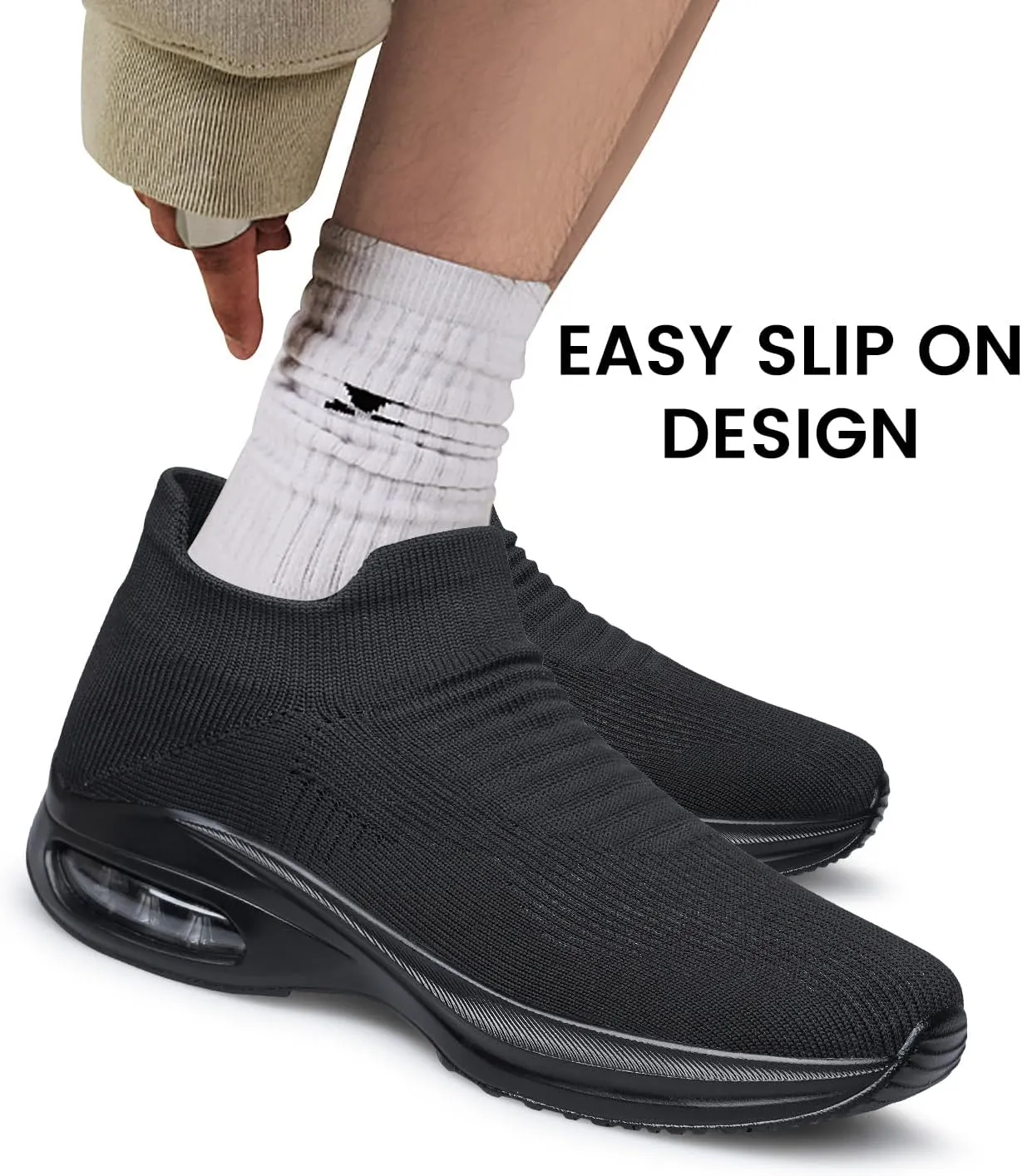 Mens Walking Shoes Sock Casual Fashion Sneakers Comfortable Slip On Air Cushion Workout Athletic Gym Running Shoes