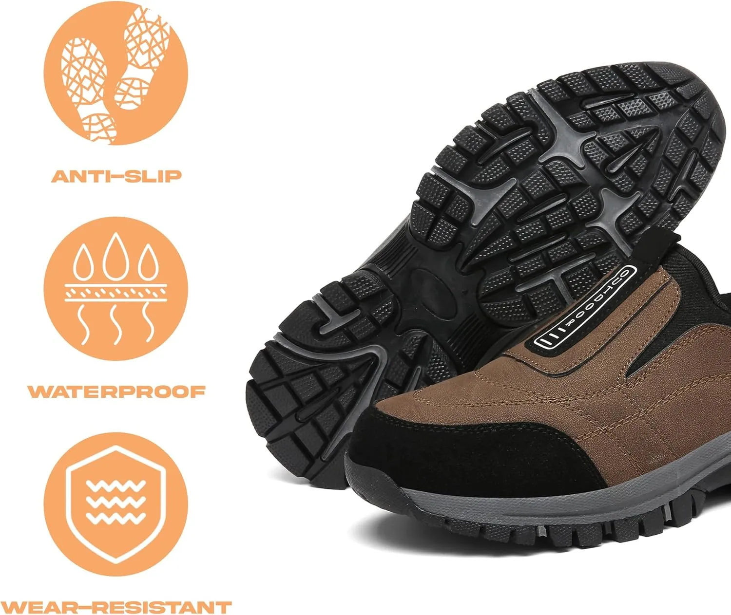 Men's Waterproof Hiking Shoes Comfortable Orthopedic Walking Shoes Slip on Outdoor Sneakers