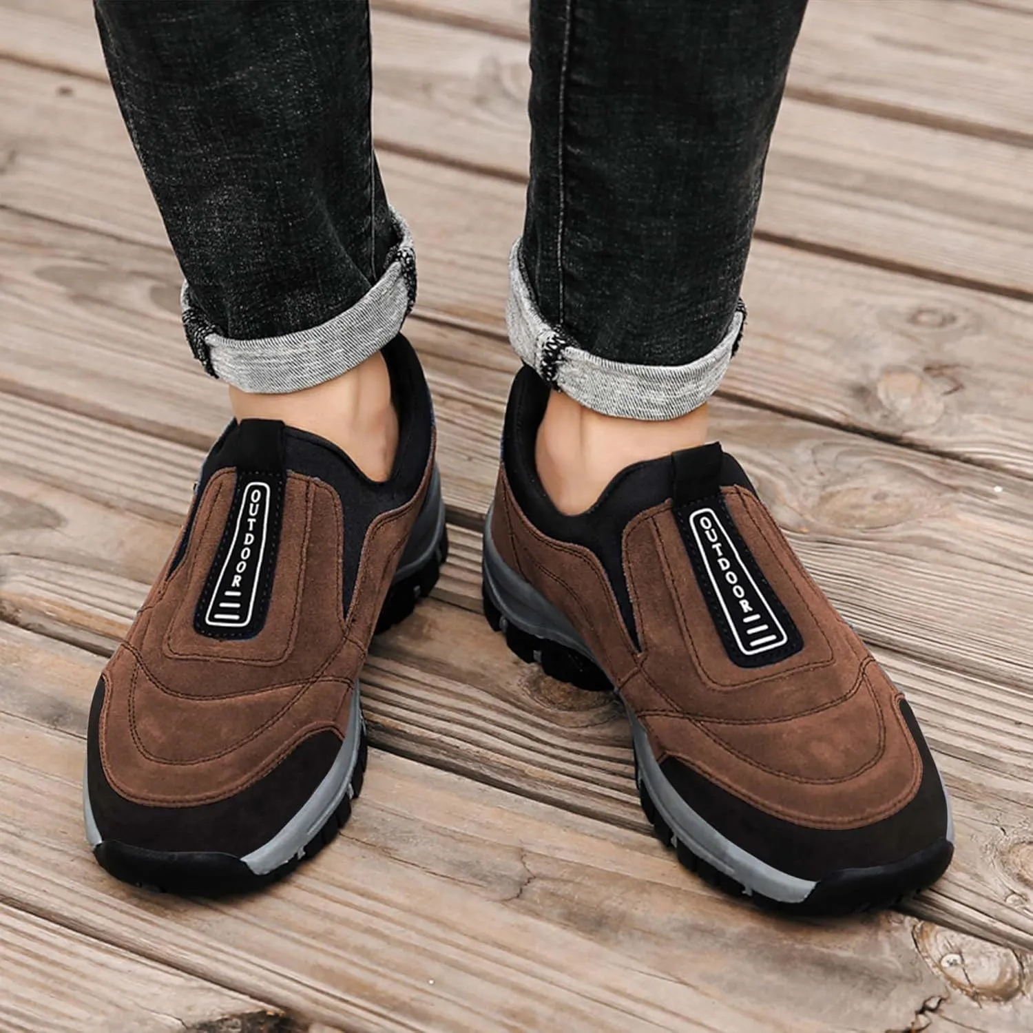Men's Waterproof Hiking Shoes Comfortable Orthopedic Walking Shoes Slip on Outdoor Sneakers