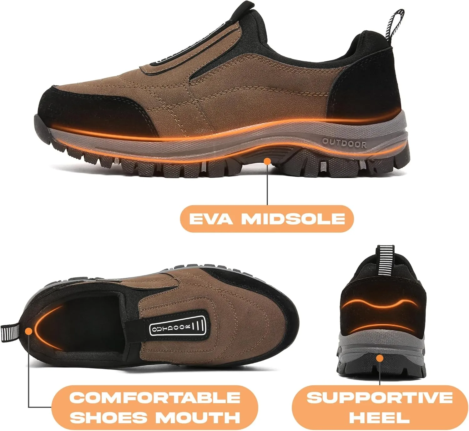 Men's Waterproof Hiking Shoes Comfortable Orthopedic Walking Shoes Slip on Outdoor Sneakers
