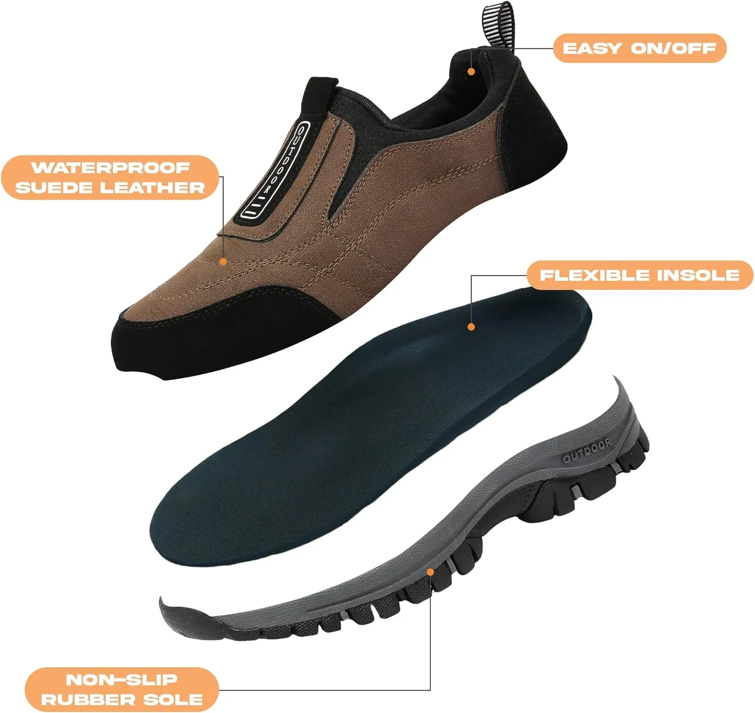 Men's Waterproof Hiking Shoes Comfortable Orthopedic Walking Shoes Slip on Outdoor Sneakers