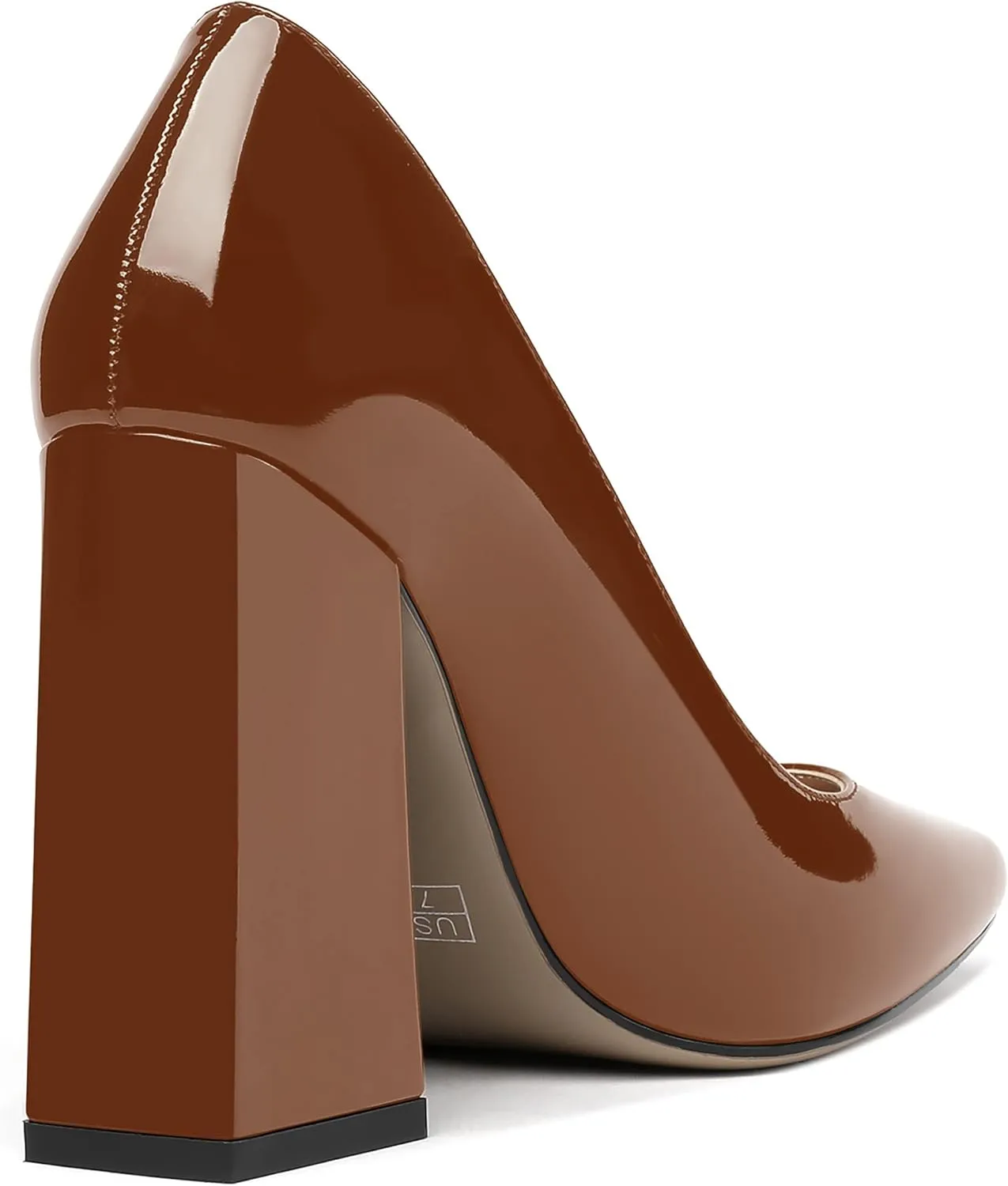 MERRORI Women's Patent Block Square Toe Solid Slip On Chunky High Heel Pumps Shoes 4 Inch