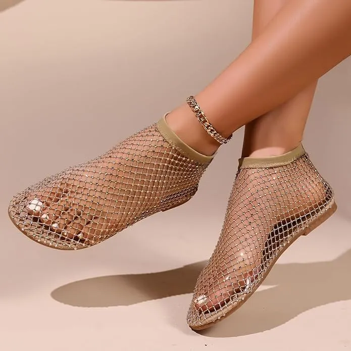 Mesh Flats for Women Ultra Comfortable Shiny Gem Mesh Flats Shiny Stylish Flats Sparkle Shoes Sandals