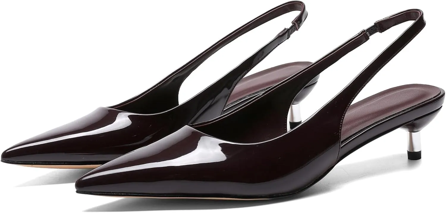 Metallic Heel Slingback Kitten Heels for Women Slip On Pointed Toe Pumps Comfortable Casual Dress Work Shoes