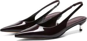 Metallic Heel Slingback Kitten Heels for Women Slip On Pointed Toe Pumps Comfortable Casual Dress Work Shoes