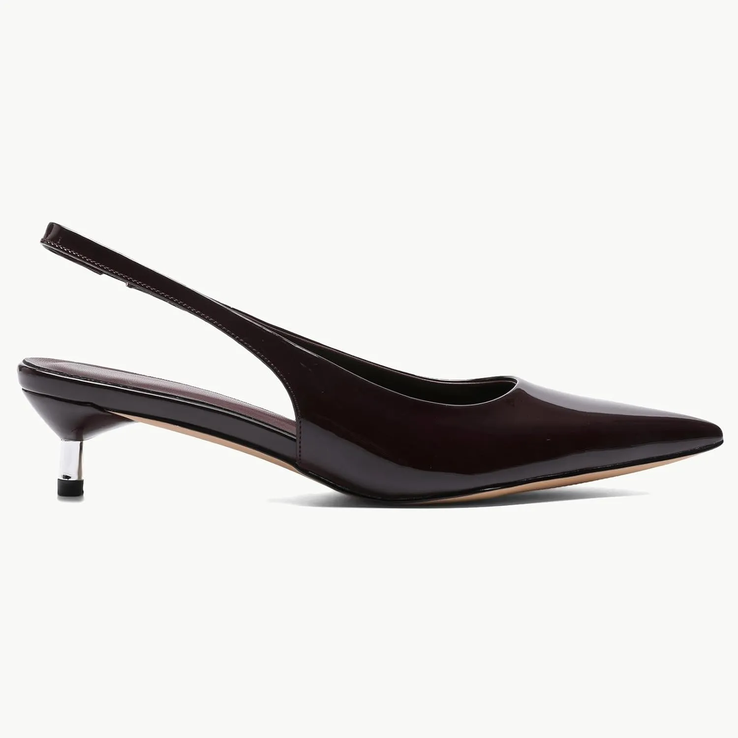 Metallic Heel Slingback Kitten Heels for Women Slip On Pointed Toe Pumps Comfortable Casual Dress Work Shoes