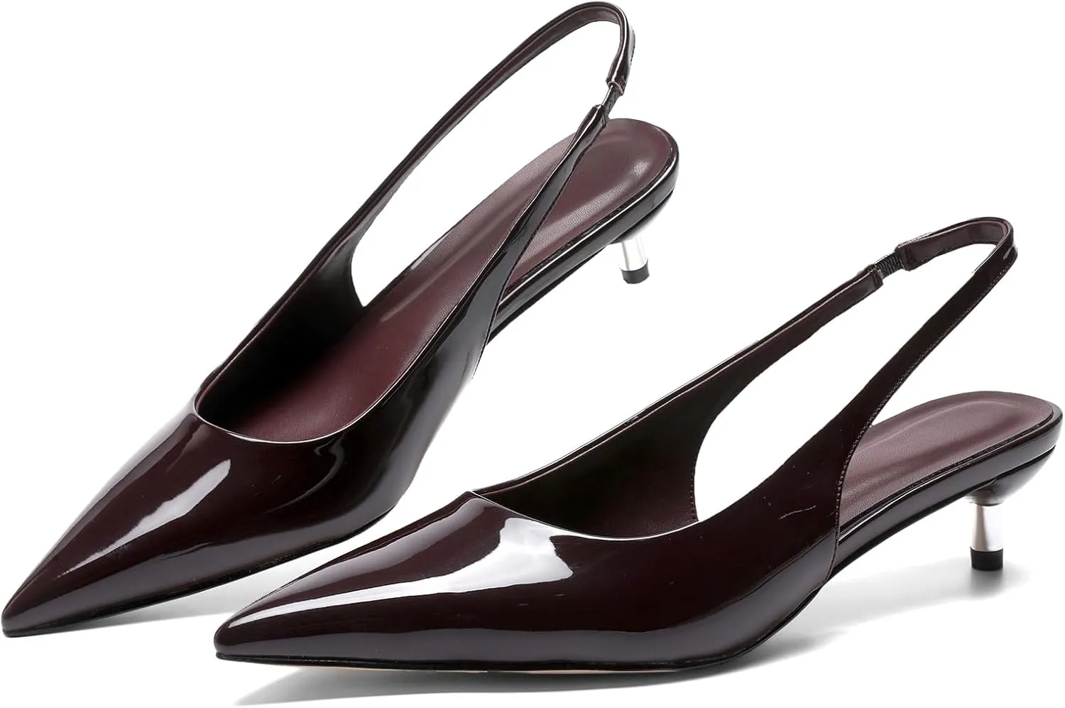 Metallic Heel Slingback Kitten Heels for Women Slip On Pointed Toe Pumps Comfortable Casual Dress Work Shoes