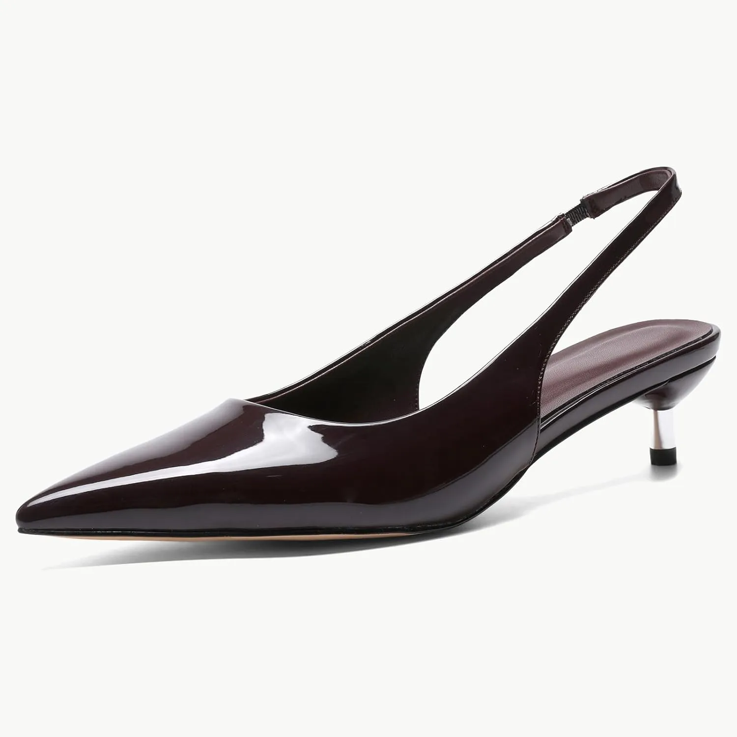 Metallic Heel Slingback Kitten Heels for Women Slip On Pointed Toe Pumps Comfortable Casual Dress Work Shoes