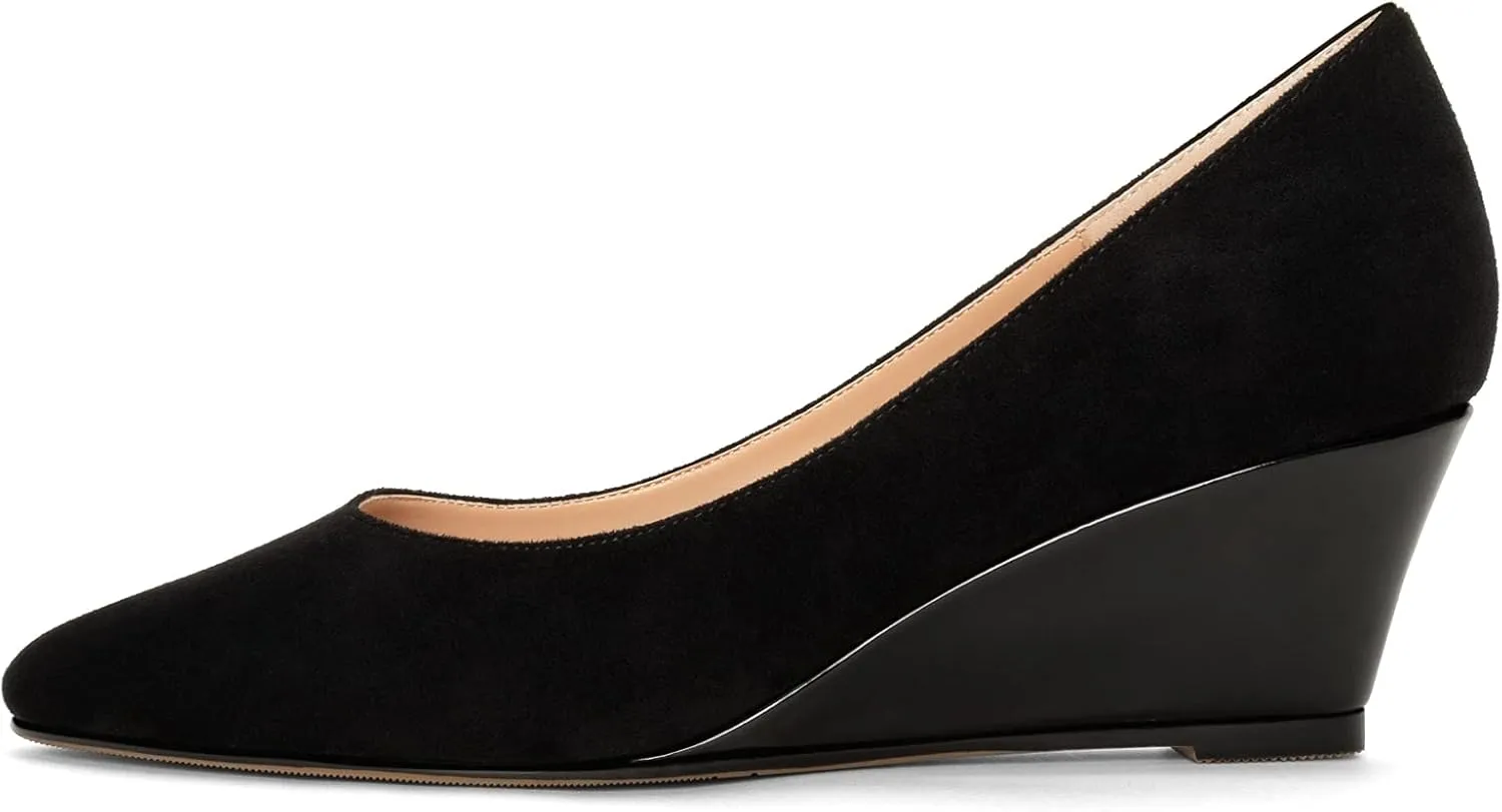 Mettesally Women's Classic Wedge Heel Pumps Pointed Toe Slip On Mid Heels Comfortable Wedding Office Dress Shoes