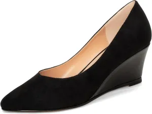 Mettesally Women's Classic Wedge Heel Pumps Pointed Toe Slip On Mid Heels Comfortable Wedding Office Dress Shoes