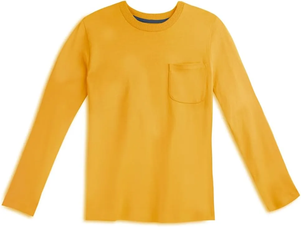 Mightly Boys & Girls' Long Sleeve Pocket Shirt | Organic Cotton, Colorful Casual Stylish Clothes, Soft & Fresh Crew Neck Tee