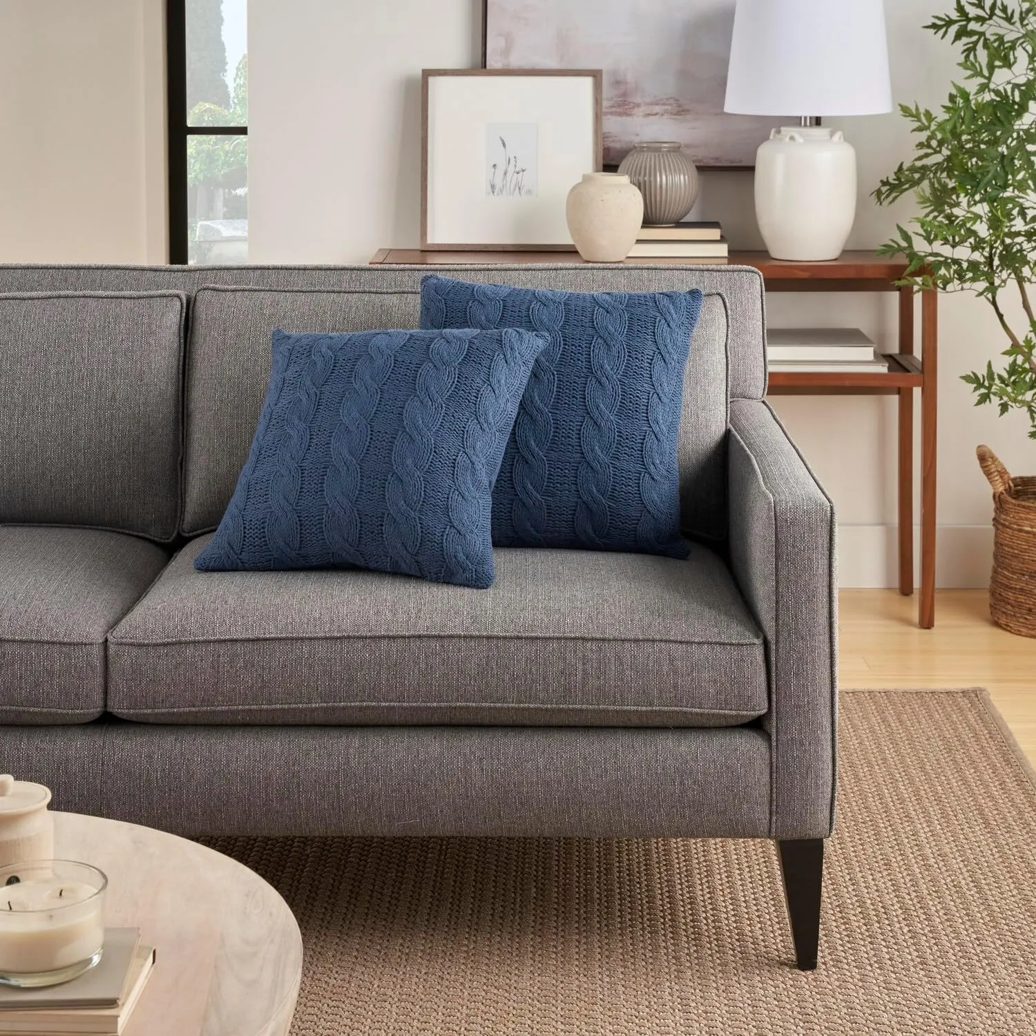 Mina Victory Lifestyle Throw Pillow, 18" x 18" Set of 2, Navy