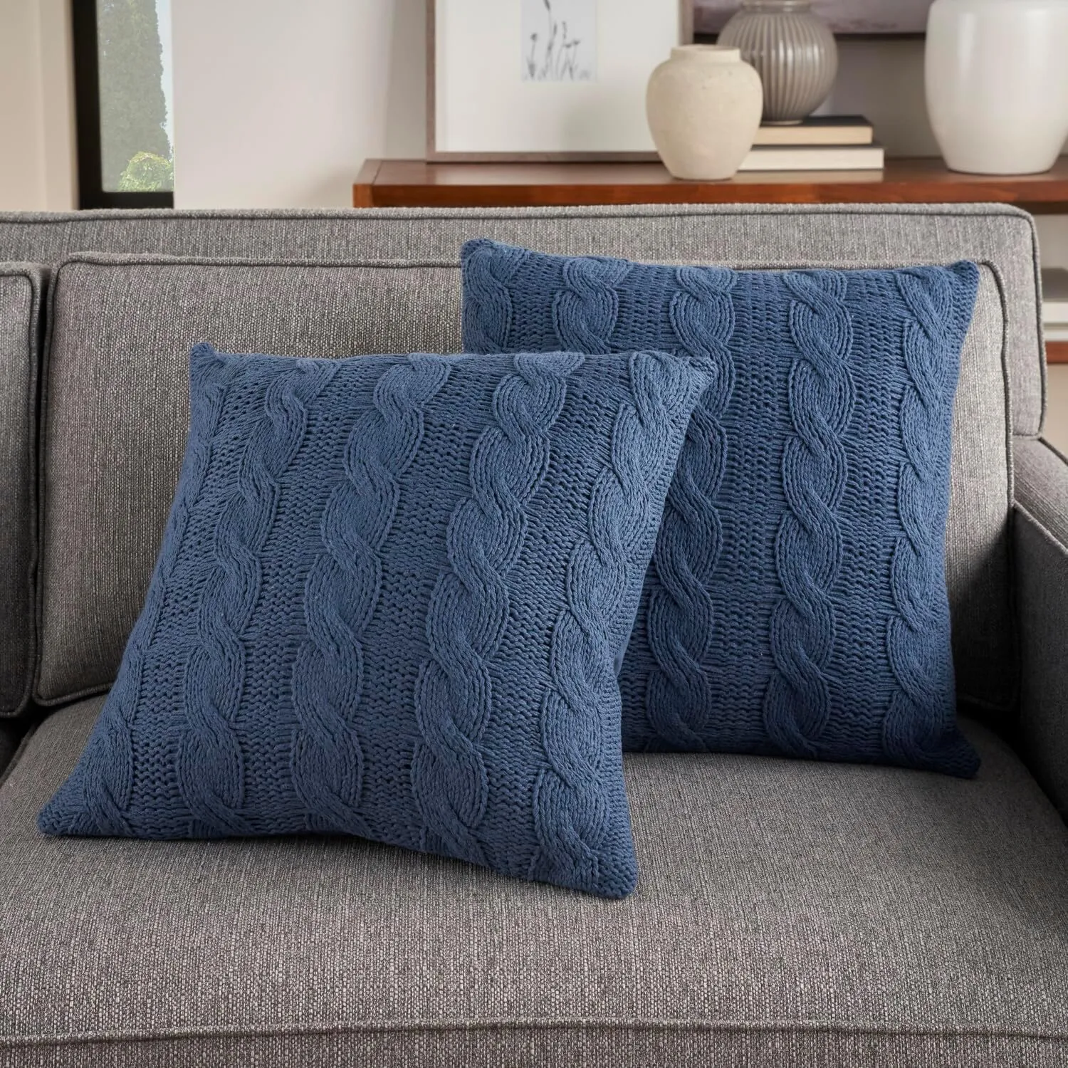 Mina Victory Lifestyle Throw Pillow, 18" x 18" Set of 2, Navy