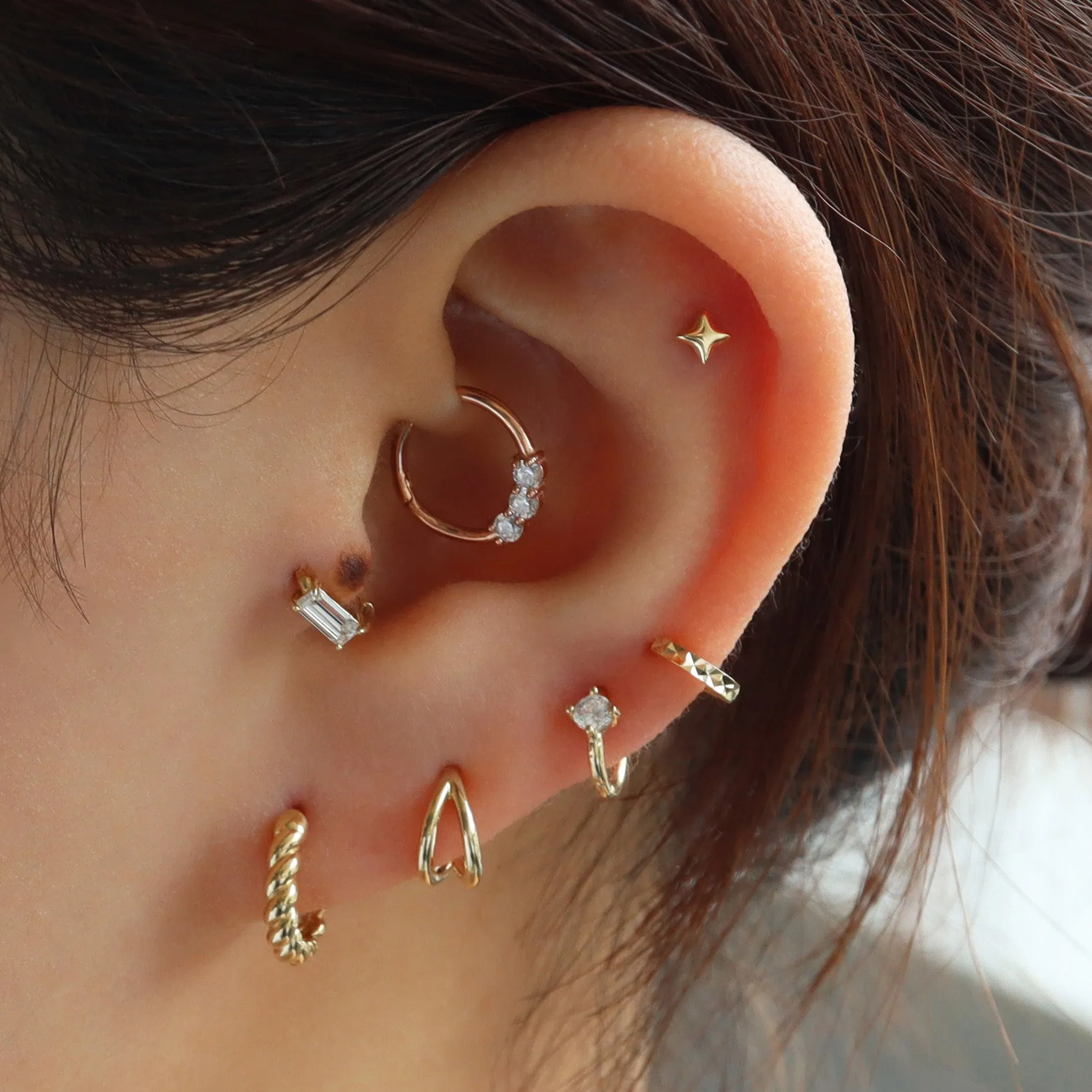 Mini Sparkle Star Stud Flat-Back Earring- 14K Gold