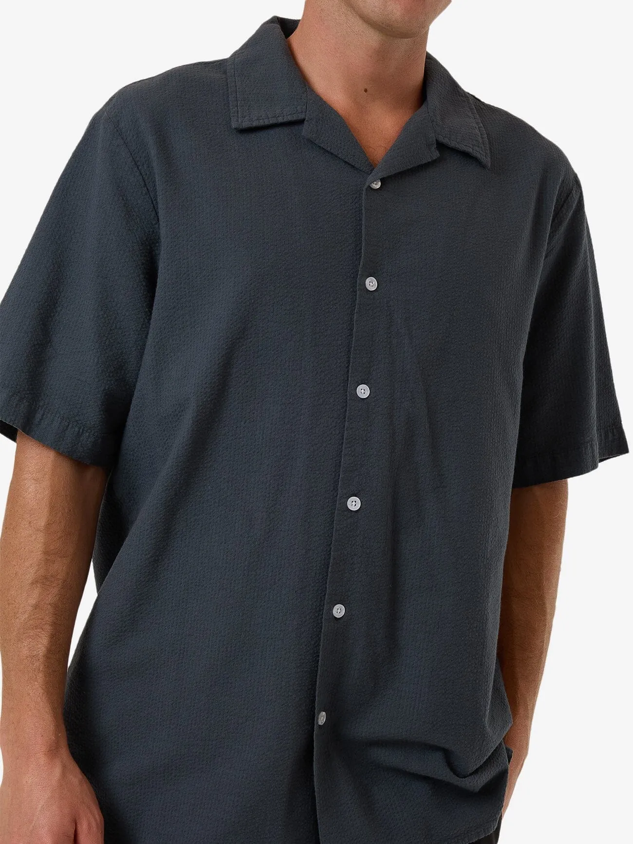 Minimal Thrills Stripe Bowling Shirt - Dark Slate