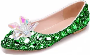 Minishion Wedding Shoes for Women Flats Comfortable Rhinestone Slip on Pumps Shoes