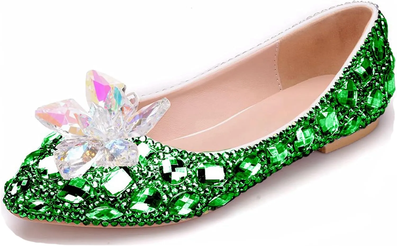 Minishion Wedding Shoes for Women Flats Comfortable Rhinestone Slip on Pumps Shoes