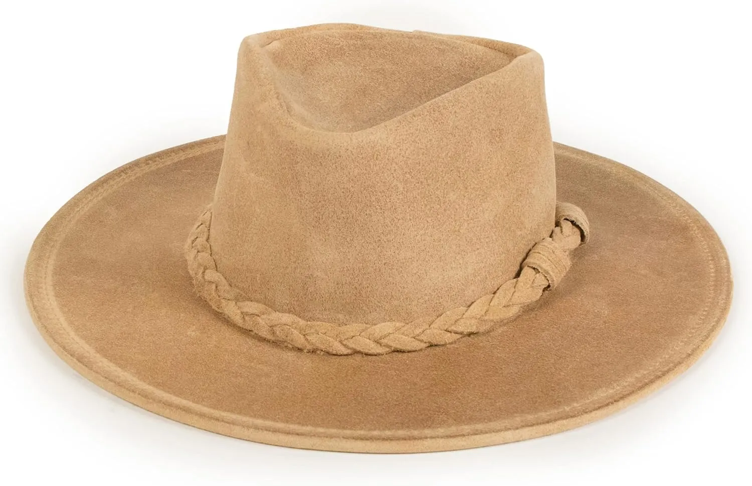 Minnetonka Outback Hat-Flat Brimmed Cowboy Hat for Men and Women Made with Distressed Leather, Hidden Steel Wire in Brim.