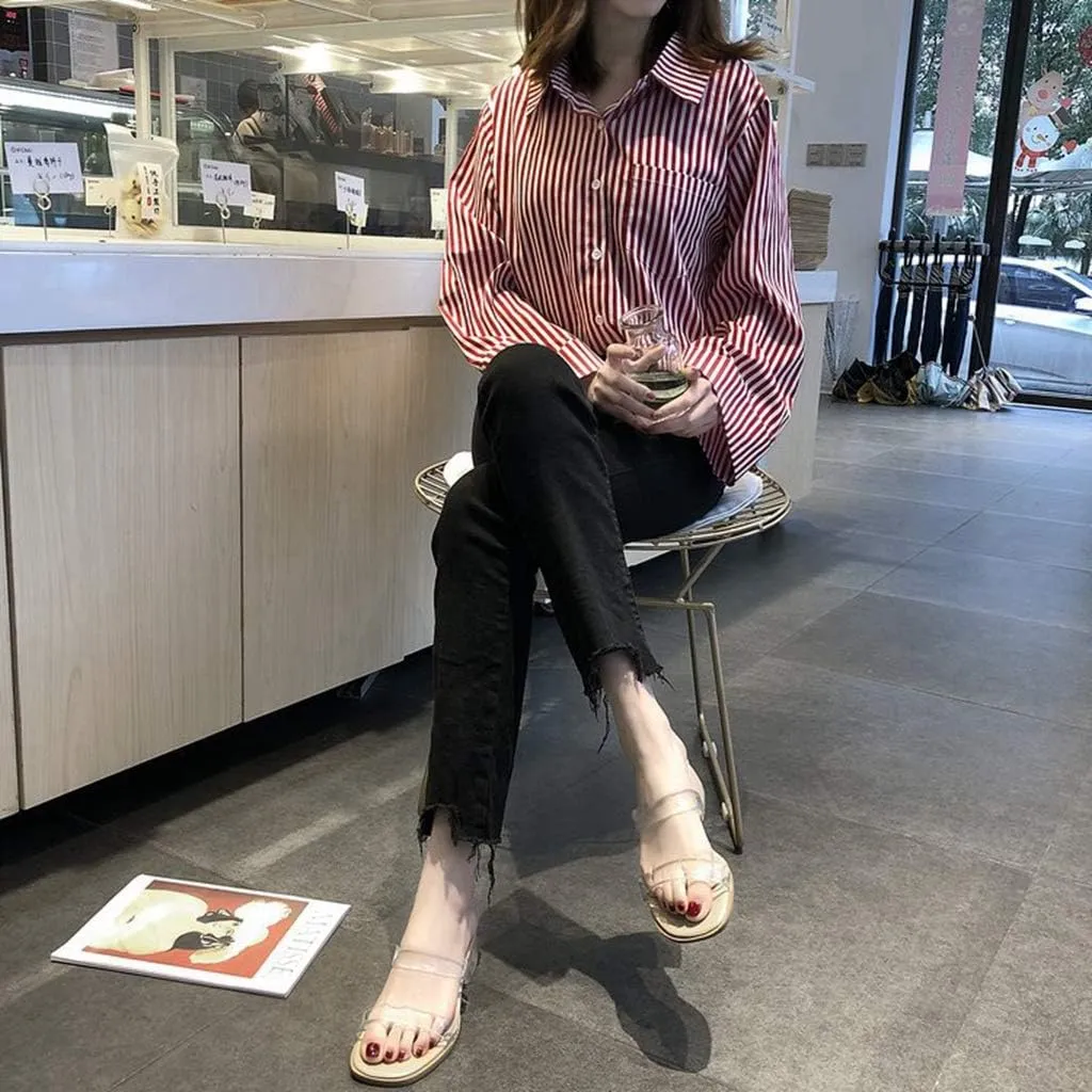 MIOKE Women's Clear Low Block Heel Slide Sandals Transparent Open Toe Comfort Chunky Heeled Mules Sandal