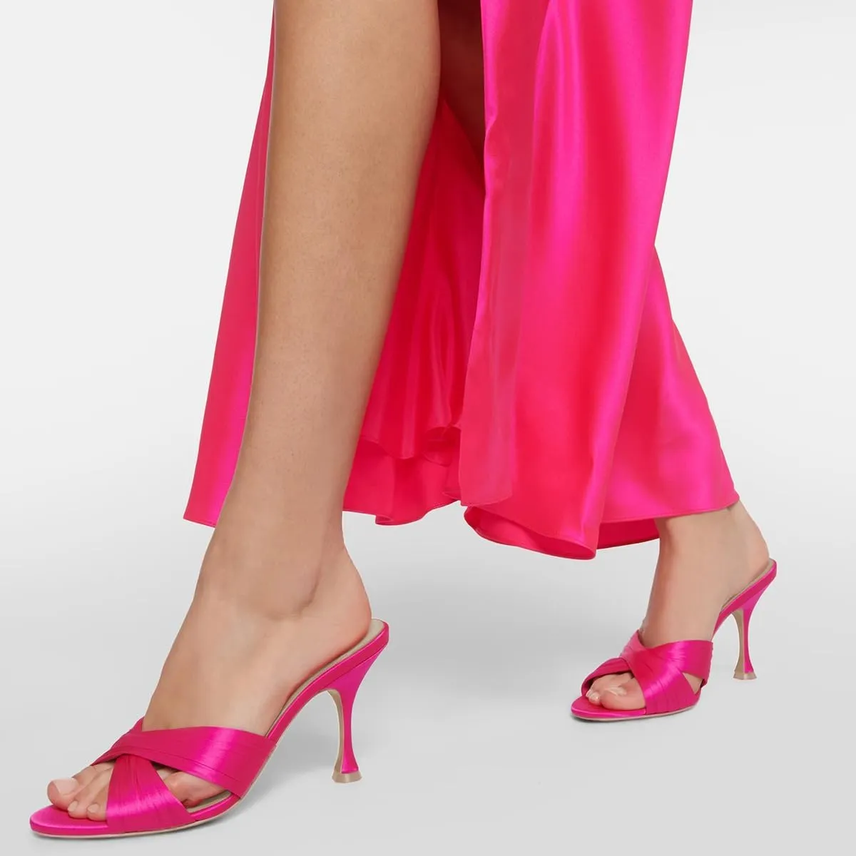 miss left Women Crisscross Straps Open Round Toe Mules Sandals Slip On High Slim Heel Slippers Comfy Shopping Walking Shoes Size 4-16 US