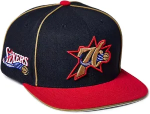 Mitchell & Ness Philadelphia 76ers Pipe Snapback Cap, Adjustable Hat Black Red