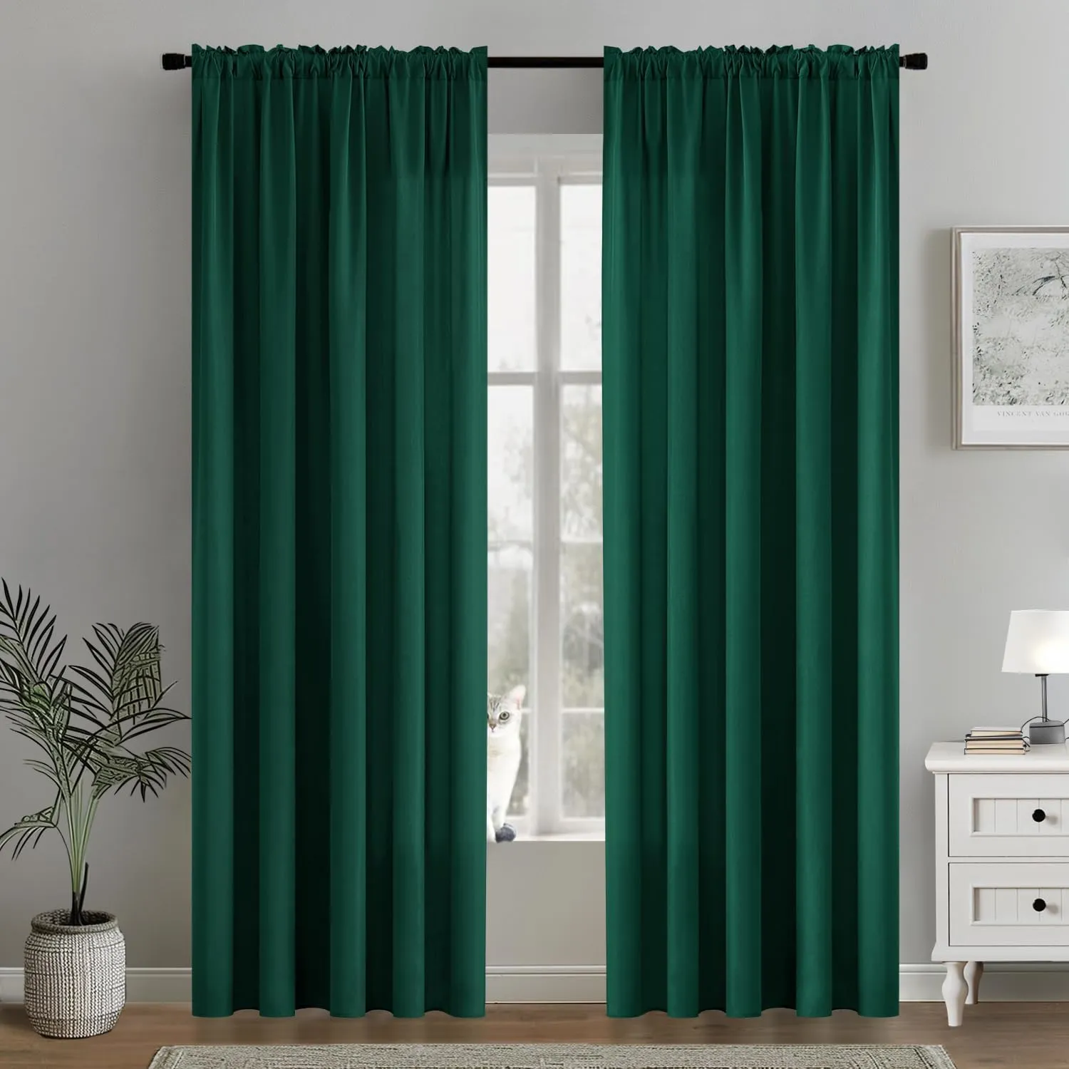 MIULEE Hunter Green Privacy Sheer Curtains That Let Light in 84 Inches Long Non-See-Through Semi Sheer Curtain Light Filtering Window Curtains Christmas Drapes for Living Room Bedroom 2 Panels Set