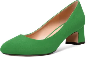 MODENCOCO Womens Suede Slip On Comfortable Formal Round Toe Office Chunky Low Heel Pumps Dress Shoes 2 Inch