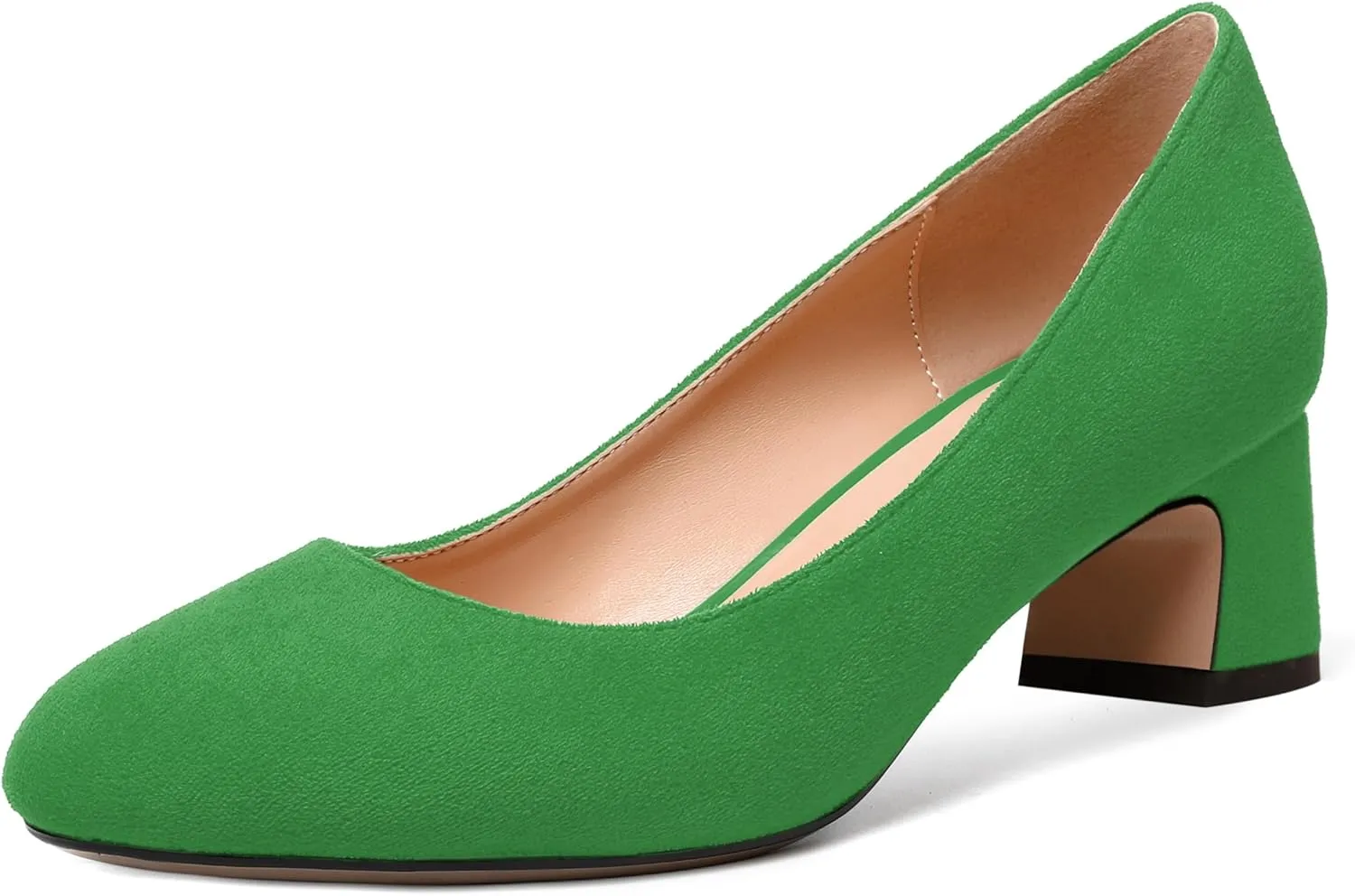 MODENCOCO Womens Suede Slip On Comfortable Formal Round Toe Office Chunky Low Heel Pumps Dress Shoes 2 Inch