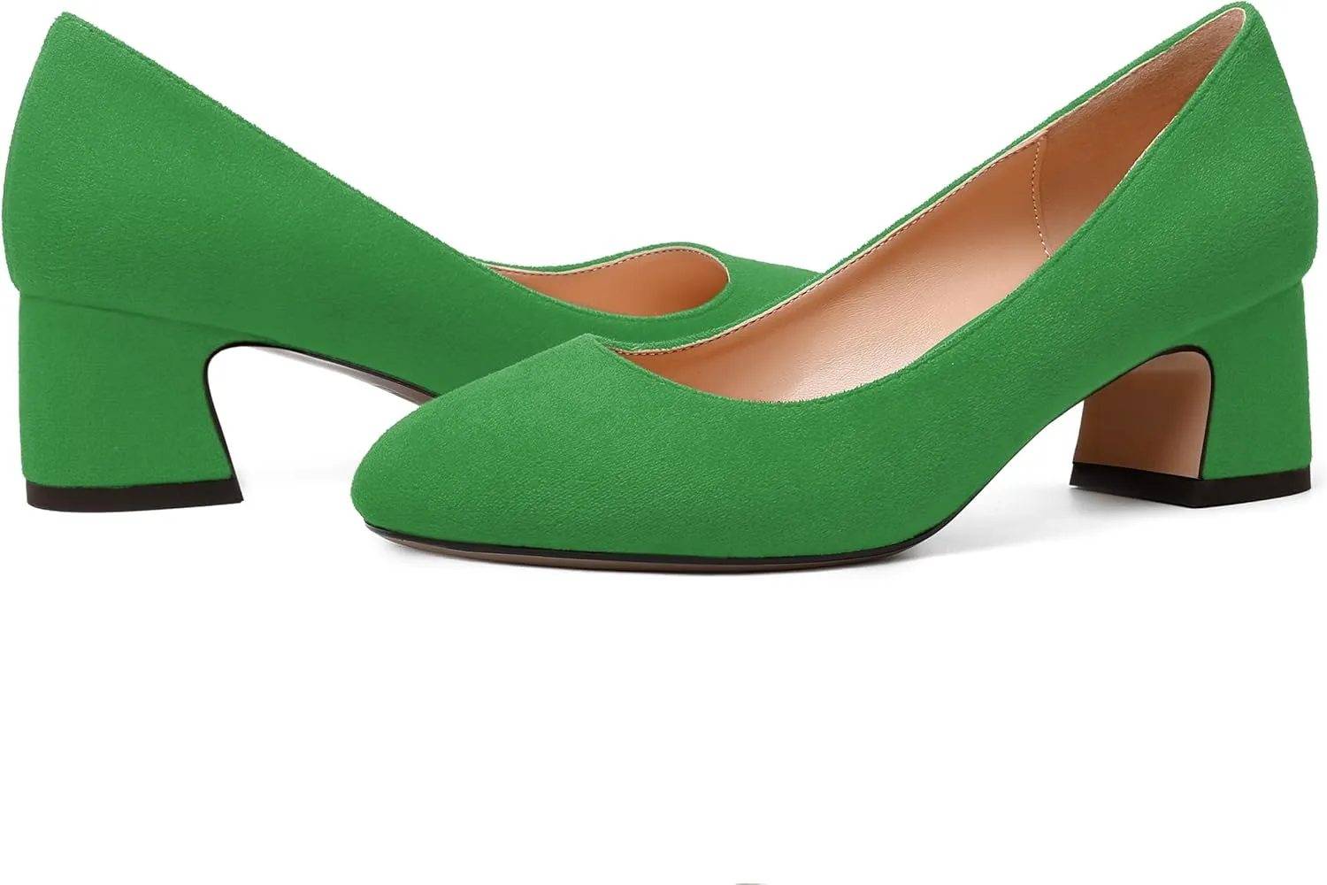 MODENCOCO Womens Suede Slip On Comfortable Formal Round Toe Office Chunky Low Heel Pumps Dress Shoes 2 Inch