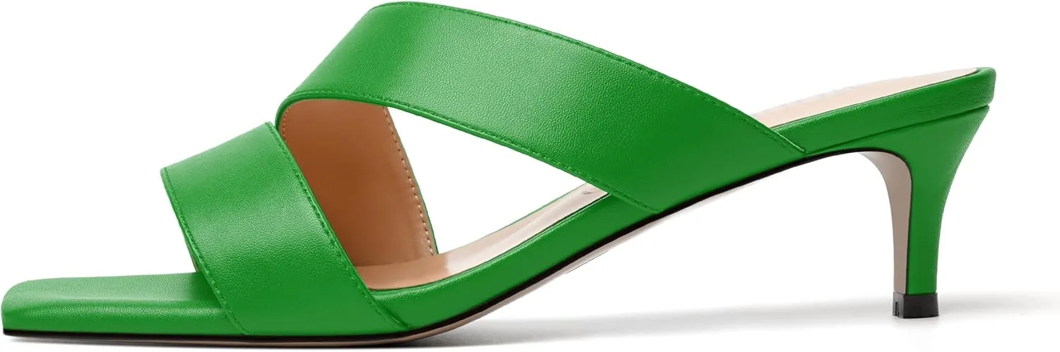 MODENCOCO Womens Summer Slip On Casual Square Toe Matte Comfortable Kitten Low Heel Heeled Sandals 2 Inch