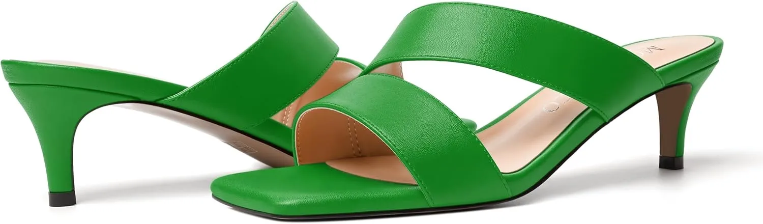 MODENCOCO Womens Summer Slip On Casual Square Toe Matte Comfortable Kitten Low Heel Heeled Sandals 2 Inch