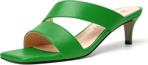 MODENCOCO Womens Summer Slip On Casual Square Toe Matte Comfortable Kitten Low Heel Heeled Sandals 2 Inch