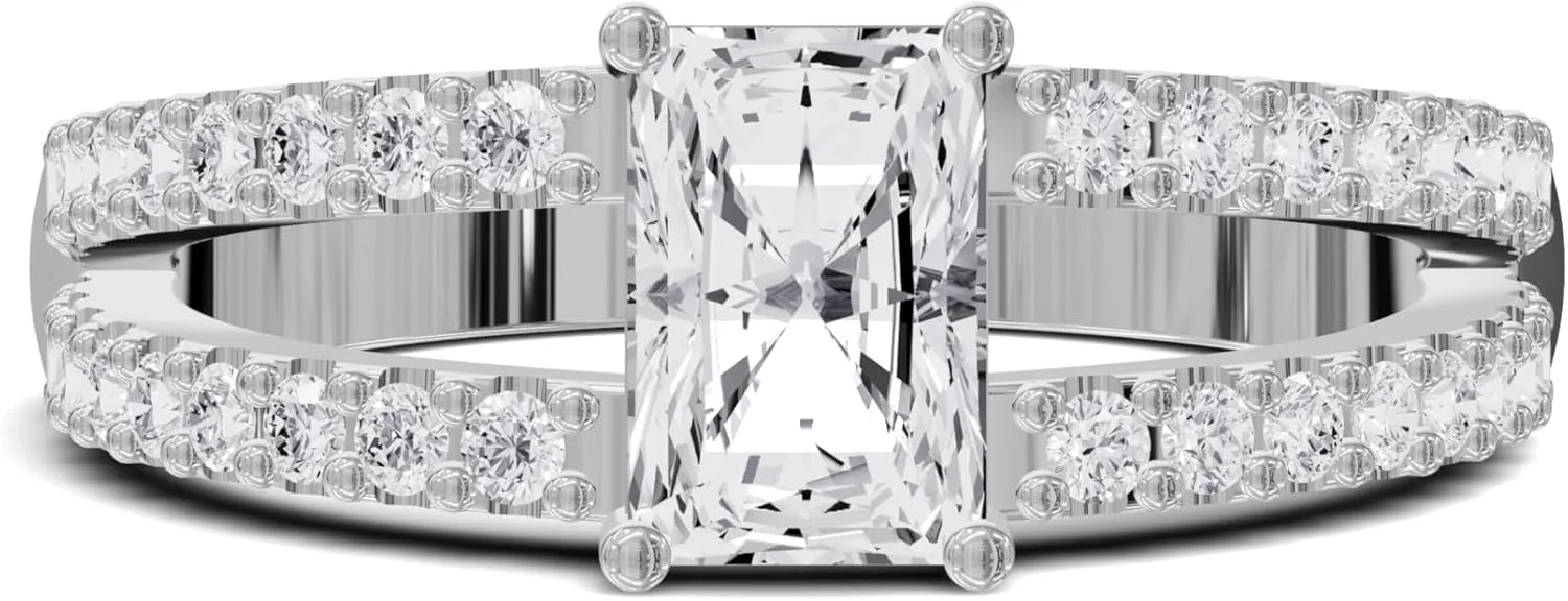 Modern Women's 925 Silver Ring with Square Cut Center Stone, Delicate Split-Band Design, Small CZ Diamonds, and Lightweight Elegant Open Structure for a Minimalistic Look
