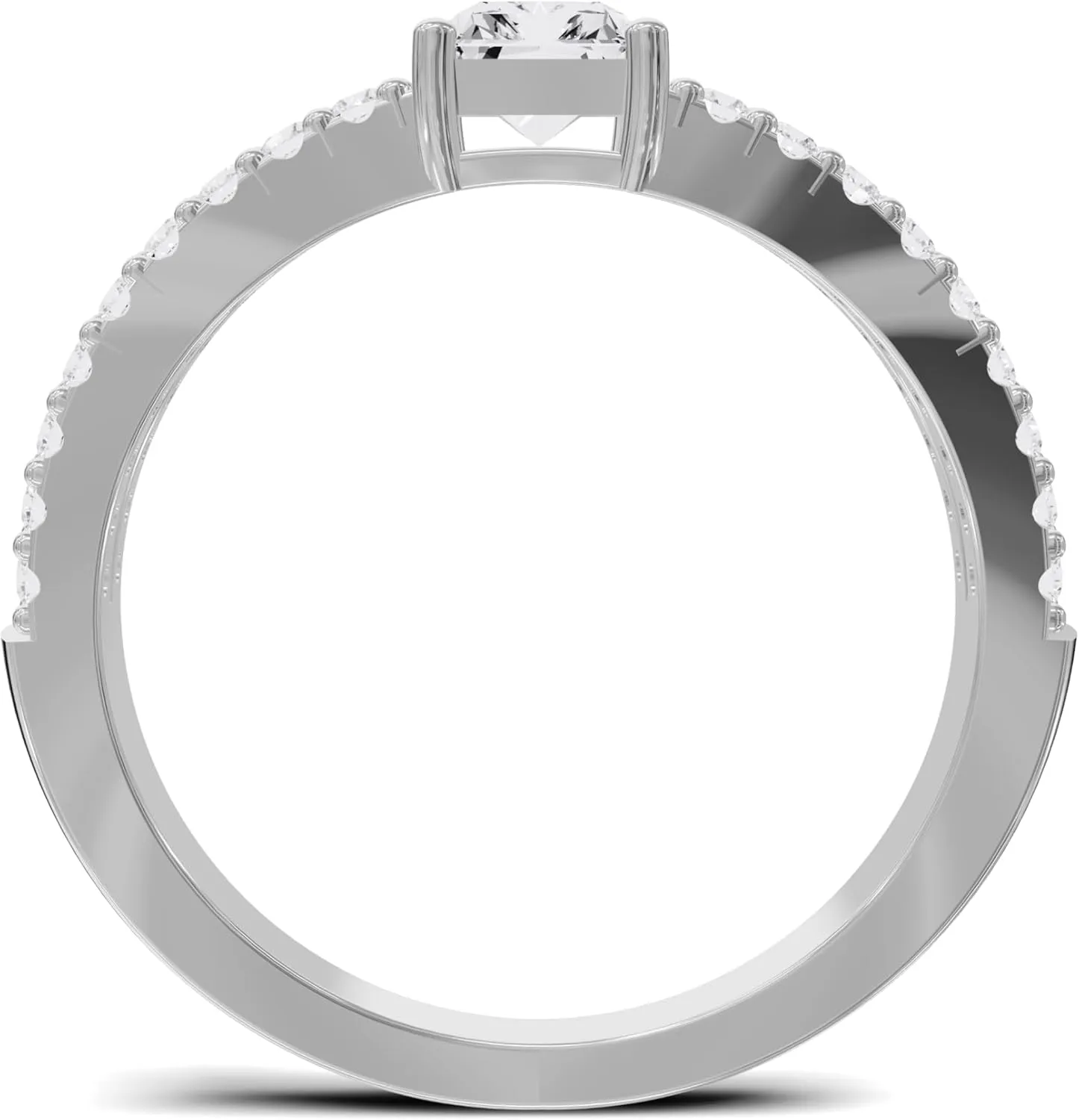 Modern Women's 925 Silver Ring with Square Cut Center Stone, Delicate Split-Band Design, Small CZ Diamonds, and Lightweight Elegant Open Structure for a Minimalistic Look