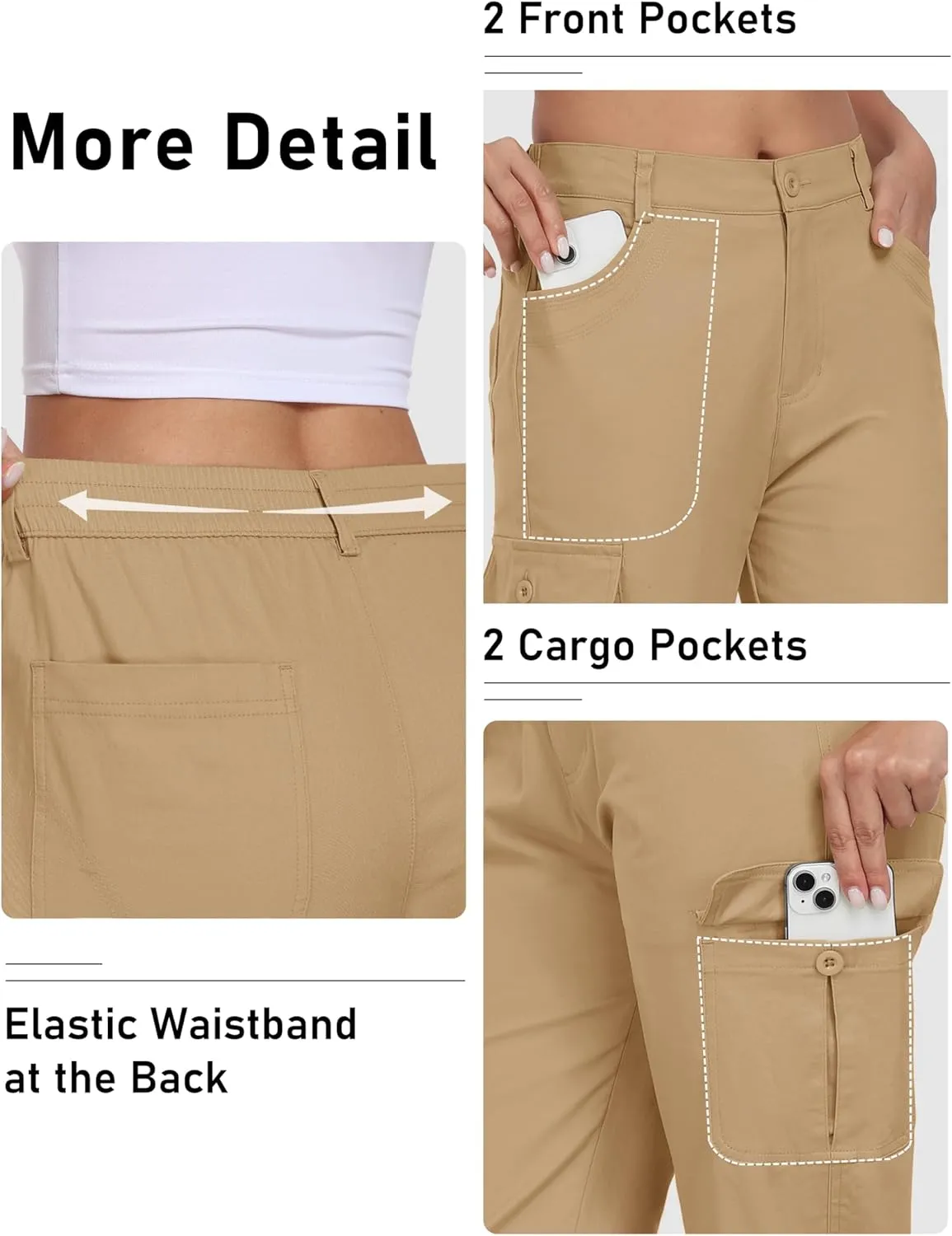 MoFiz Women's Cargo Capri Pants Cotton Roll up Convertible Capris Summer Casual Athletic Hiking Cropped Pants with Pockets