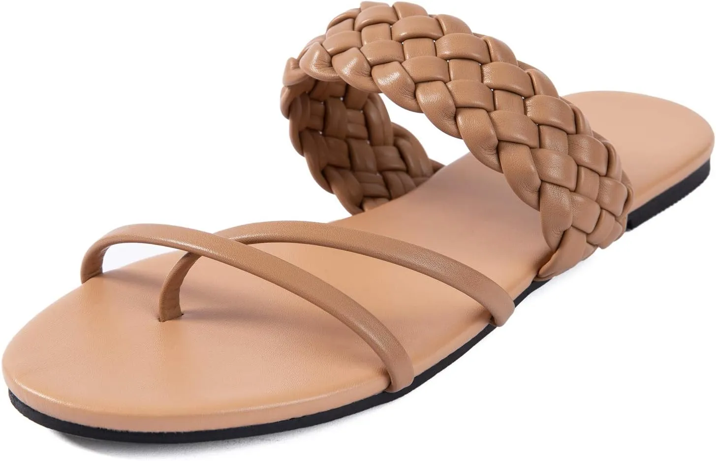 Mtzyoa Women Flat Sandals Straw Braided Orthopedic Support Non-Slip Cushion Casual Solid Dressy Comfortable Vacation Evening Wear