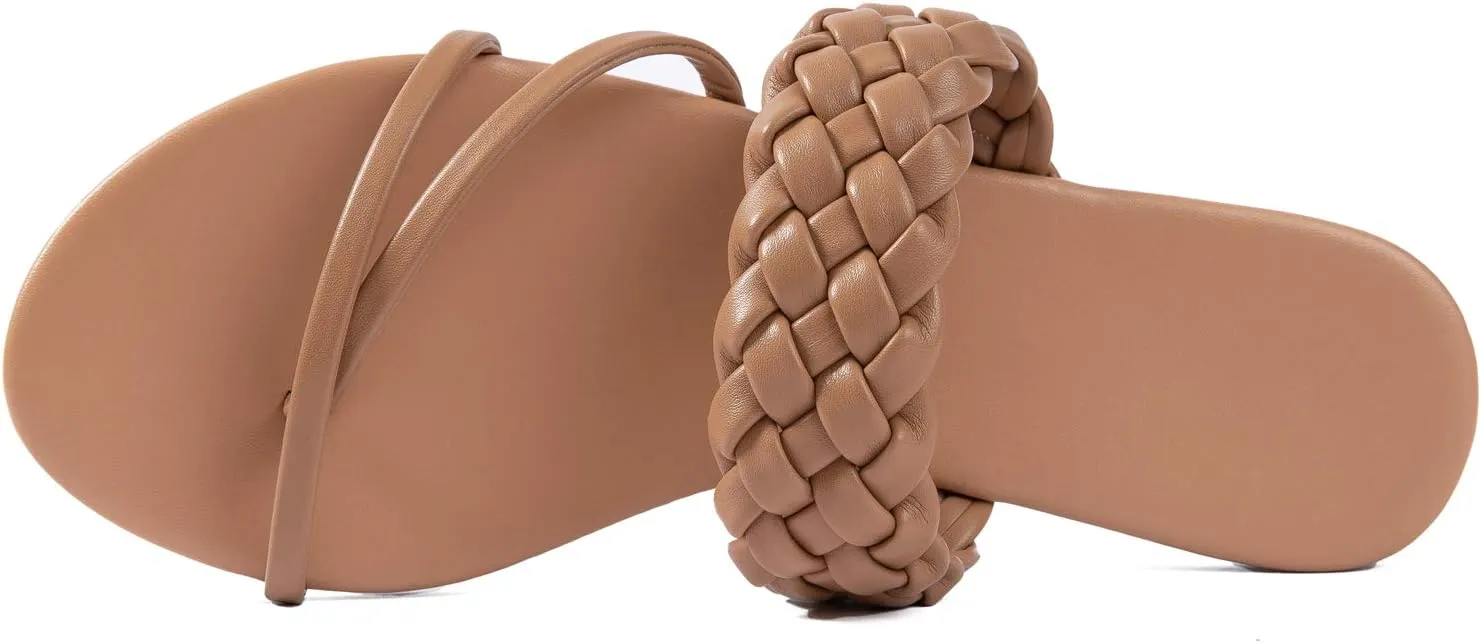Mtzyoa Women Flat Sandals Straw Braided Orthopedic Support Non-Slip Cushion Casual Solid Dressy Comfortable Vacation Evening Wear