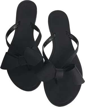 Mtzyoa Women Flip-Flops Flat Sandals Jelly Bow Beach Flat Rivets Rain Cute Dressy Summer Sandals