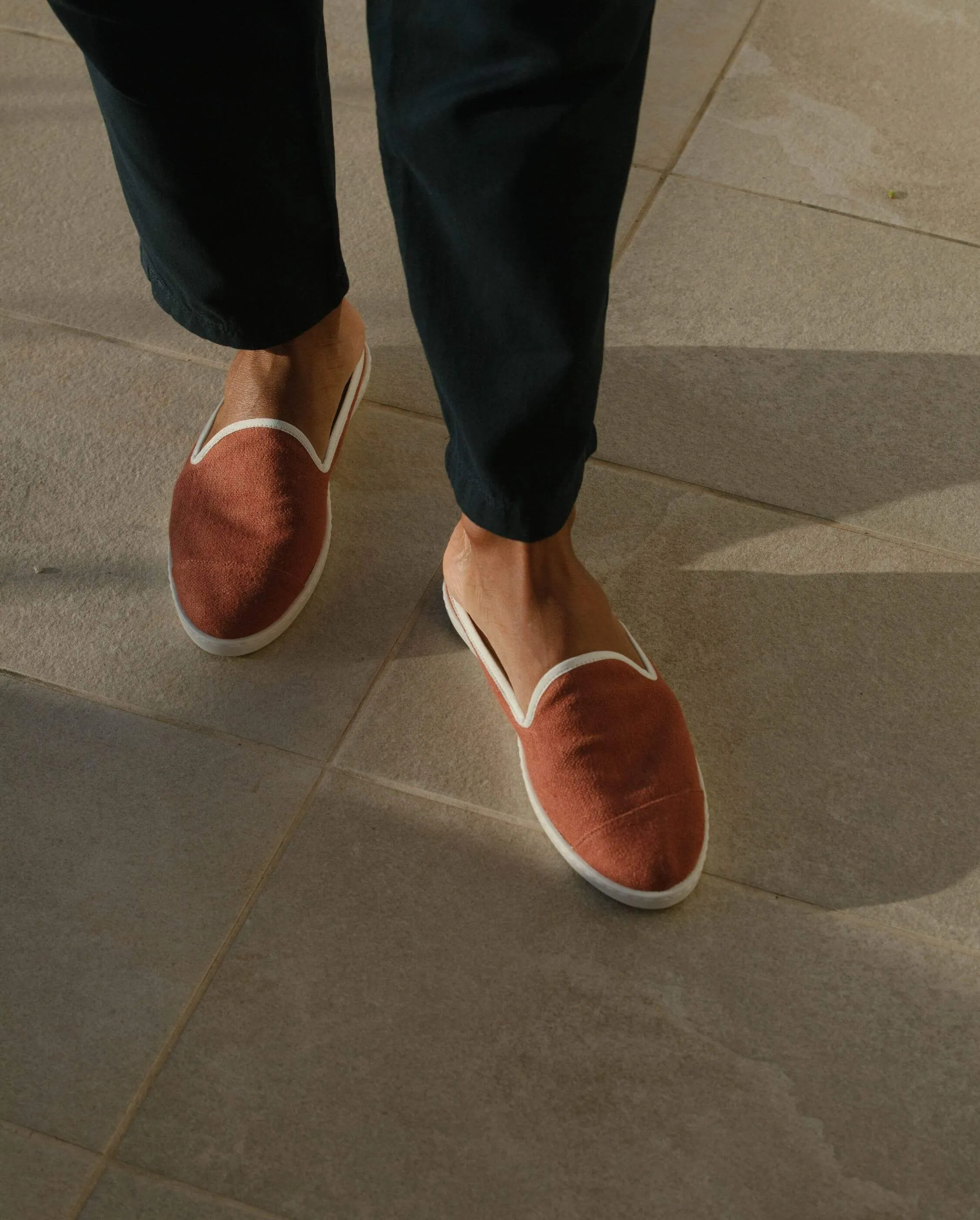 Mule homme lin, terracotta