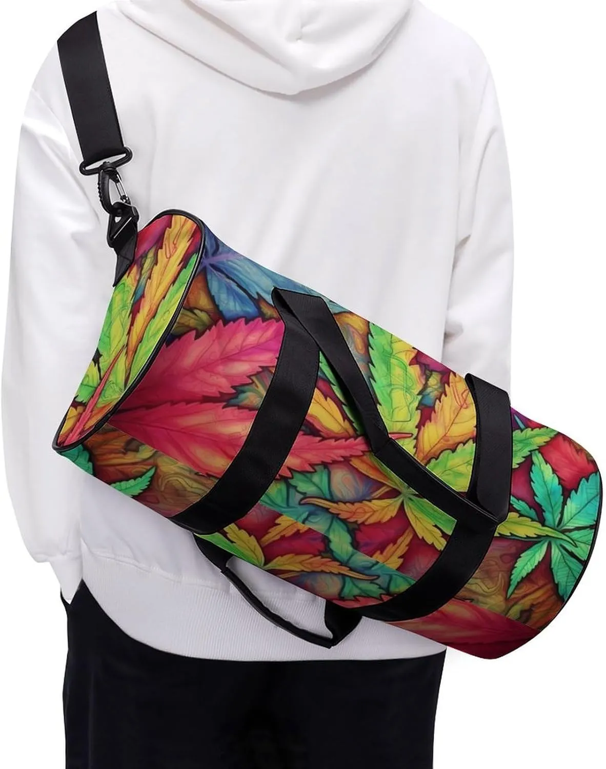 MultiColor Leaf Weed Art Duffel Bag for Men Women Gym Bag Sports Small Overnight Bag for Travel Weekender, 17.7in/9in/9in, XB0606009