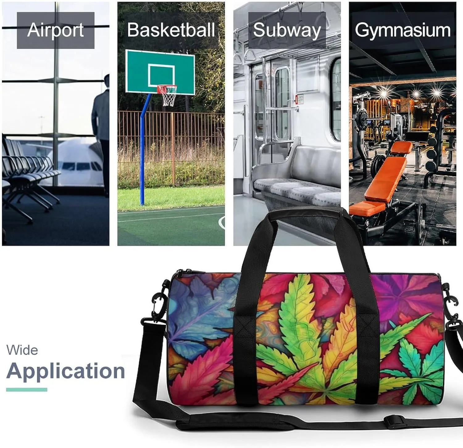 MultiColor Leaf Weed Art Duffel Bag for Men Women Gym Bag Sports Small Overnight Bag for Travel Weekender, 17.7in/9in/9in, XB0606009