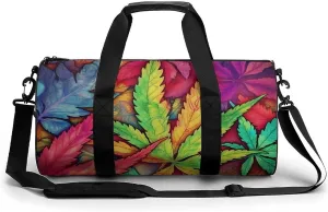 MultiColor Leaf Weed Art Duffel Bag for Men Women Gym Bag Sports Small Overnight Bag for Travel Weekender, 17.7in/9in/9in, XB0606009