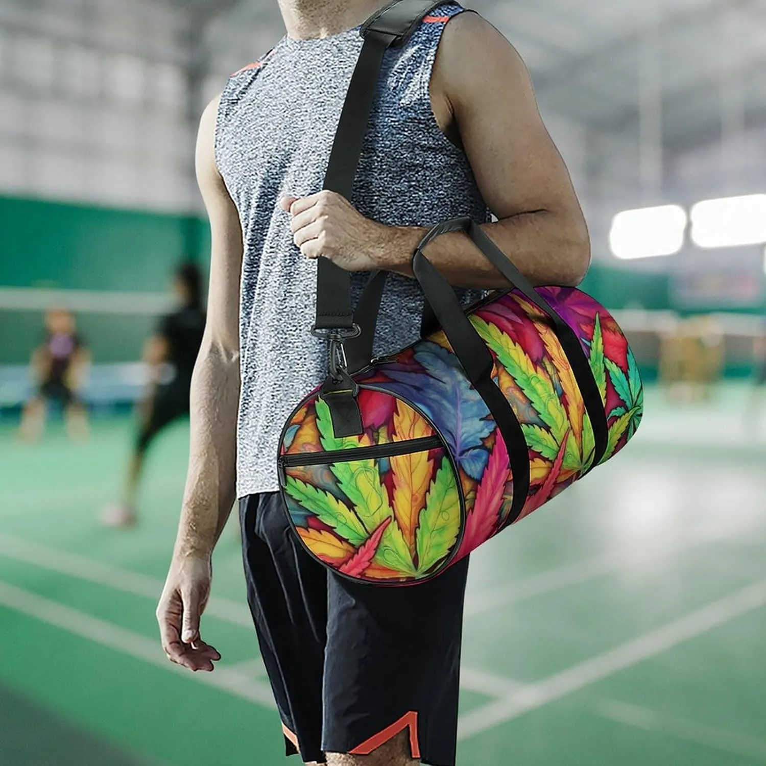 MultiColor Leaf Weed Art Duffel Bag for Men Women Gym Bag Sports Small Overnight Bag for Travel Weekender, 17.7in/9in/9in, XB0606009