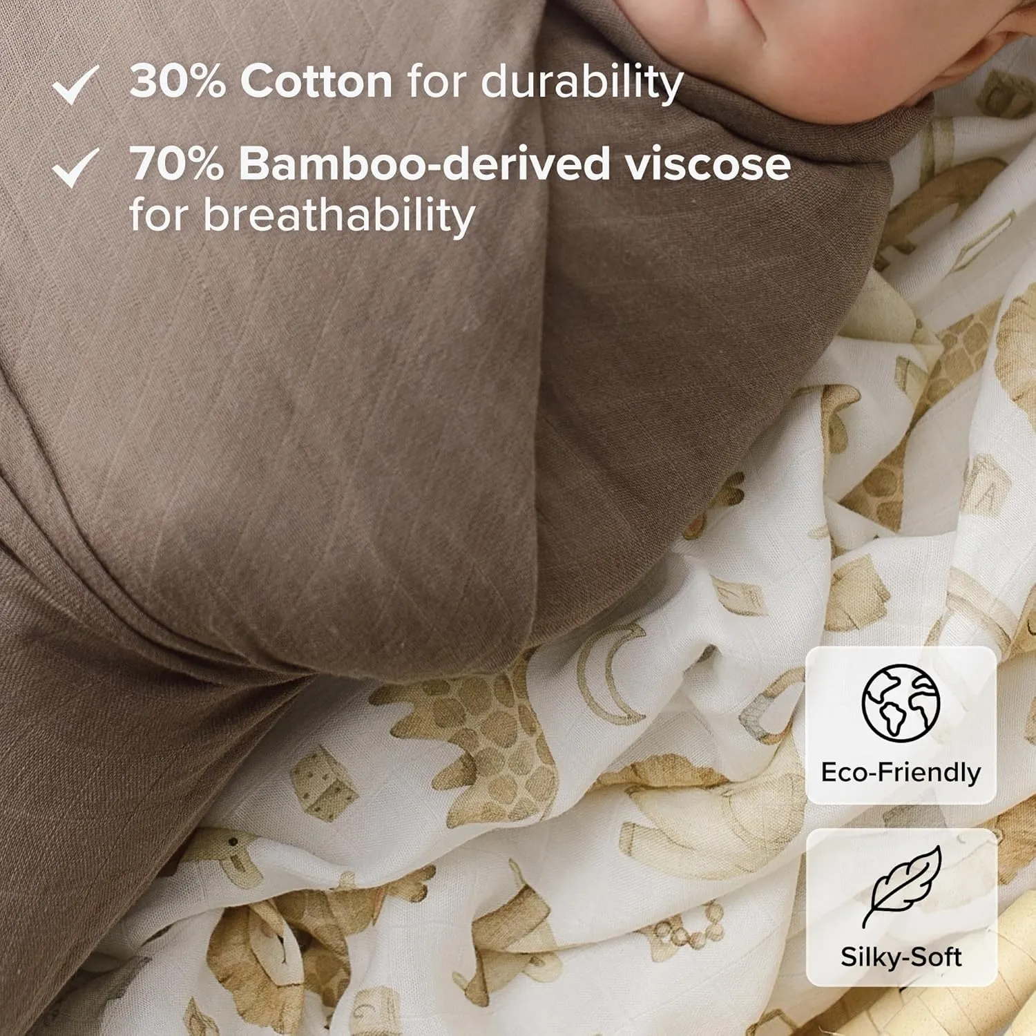 Muslin Swaddle Blankets for Newborns – Safari Animal Print & Toast Brown, Soft Bamboo Viscose & Cotton Muslin Baby Swaddle Set, Gender Neutral Receiving Blanket with Gift Bag, 2-Pack