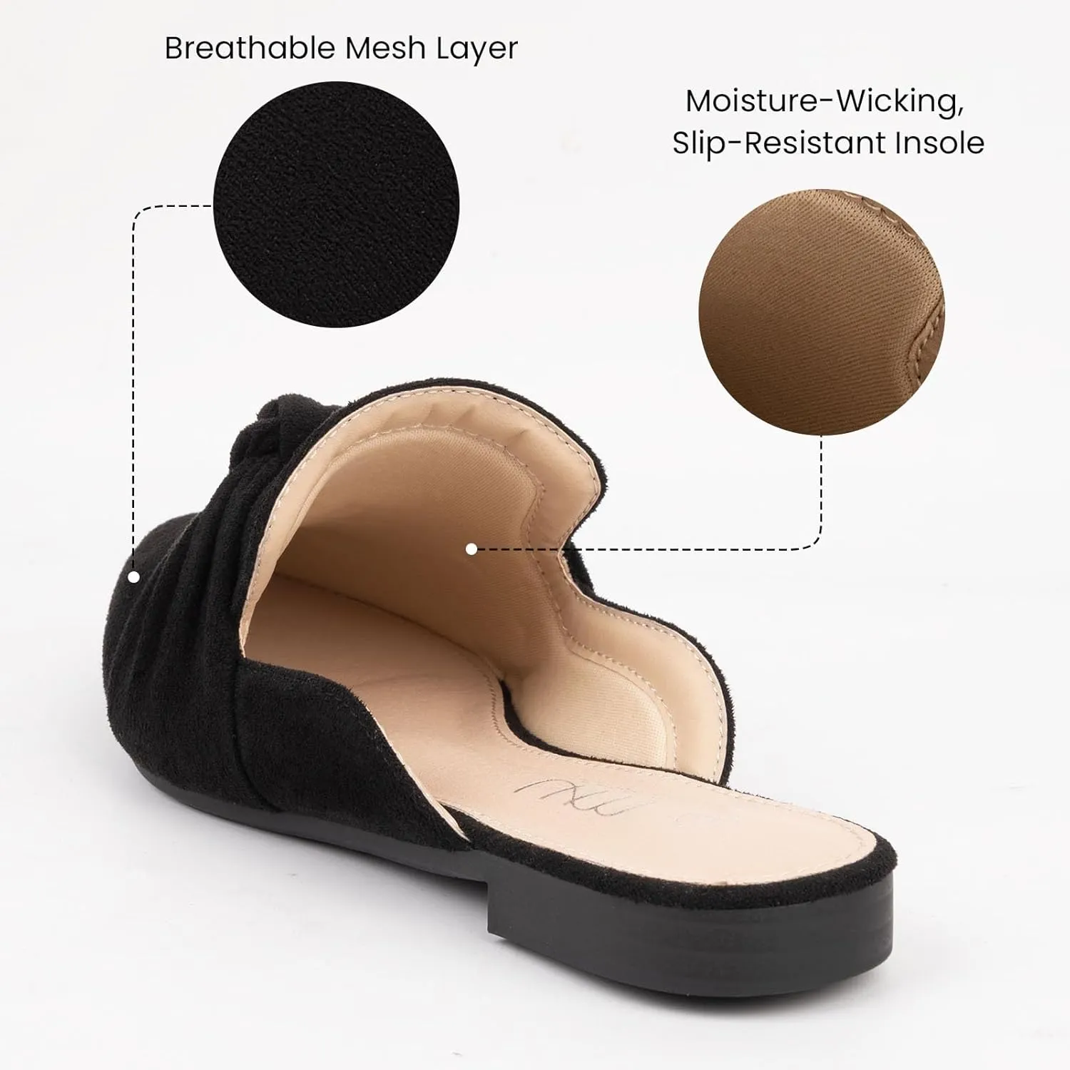 MUSSHOE Mules for Women Flats Comfortable Pointed Toe Slip on Women Mules Flats…
