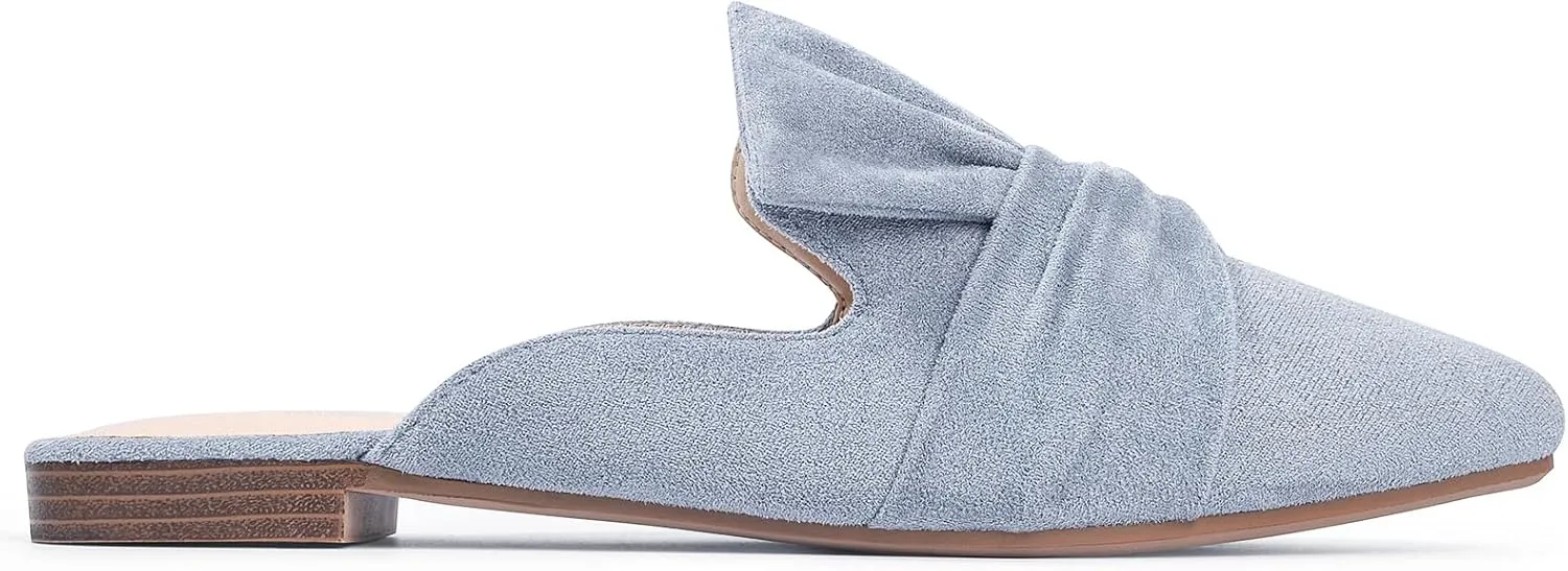 MUSSHOE Women Mules Slip On Comfortable Pointed Toe Mules for Women Flats with Knot