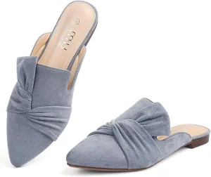 MUSSHOE Women Mules Slip On Comfortable Pointed Toe Mules for Women Flats with Knot