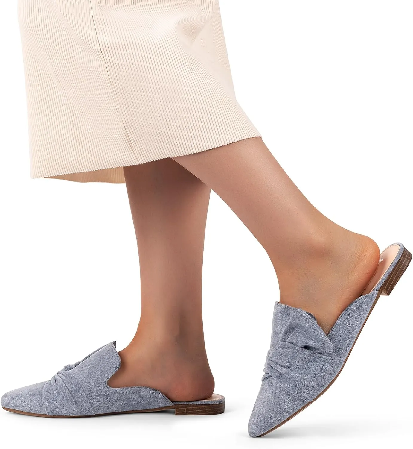 MUSSHOE Women Mules Slip On Comfortable Pointed Toe Mules for Women Flats with Knot