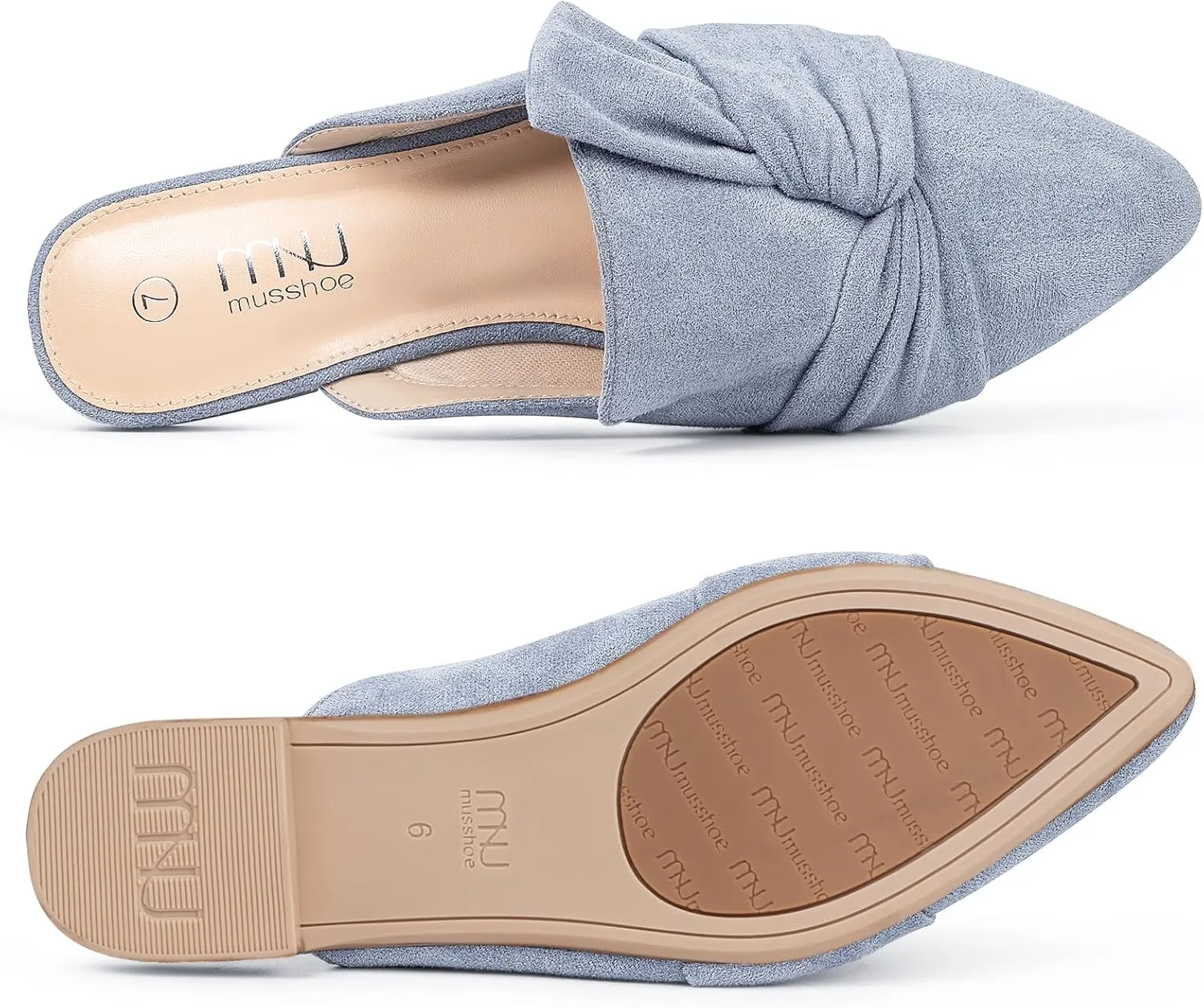 MUSSHOE Women Mules Slip On Comfortable Pointed Toe Mules for Women Flats with Knot